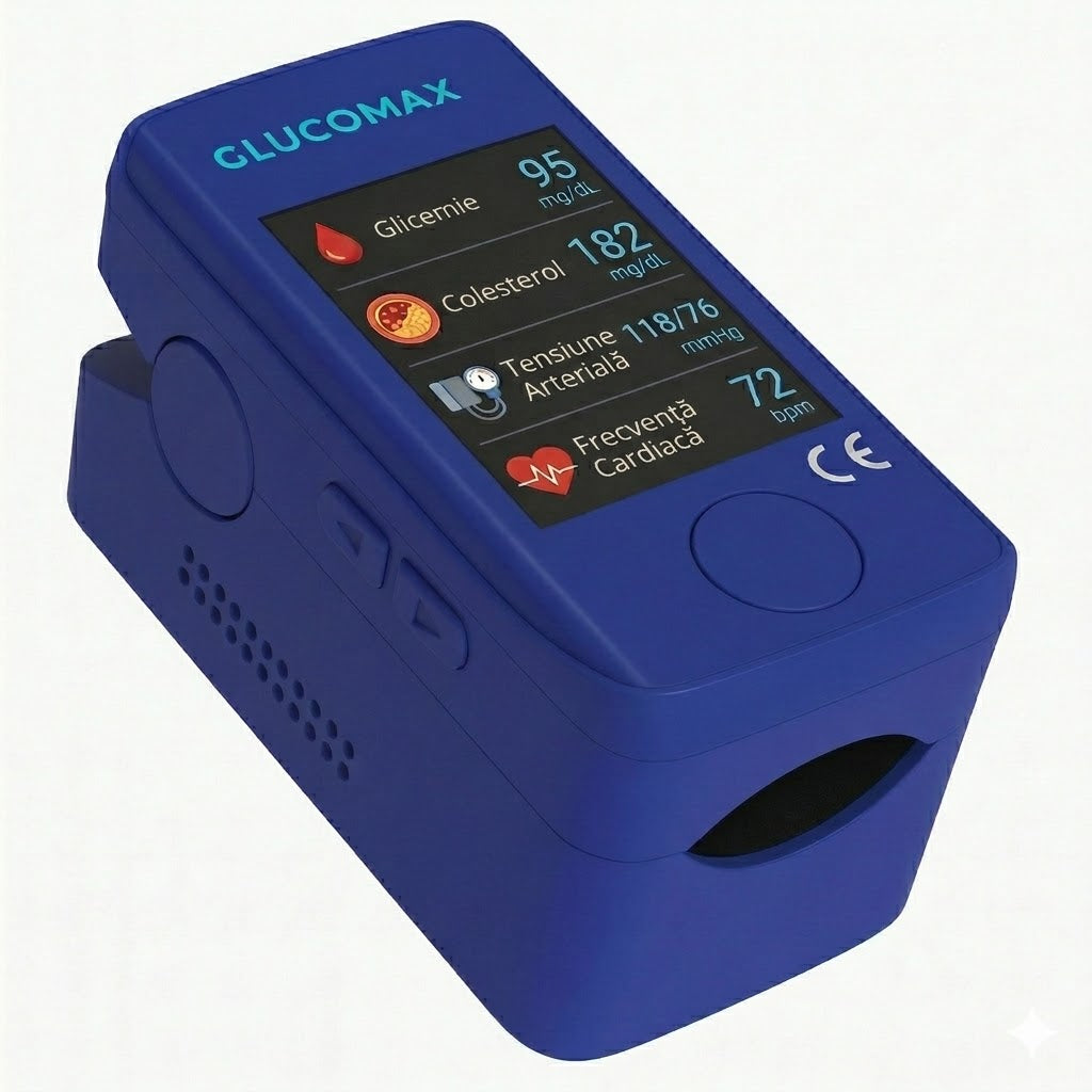 GlucoMax – Monitorizare 3 în 1: Glicemie, Tensiune arterială și Colesterol